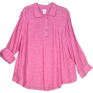 Sigrid Olsen Popover Top 100% Linen Pink Women’s Blouse Size 2X